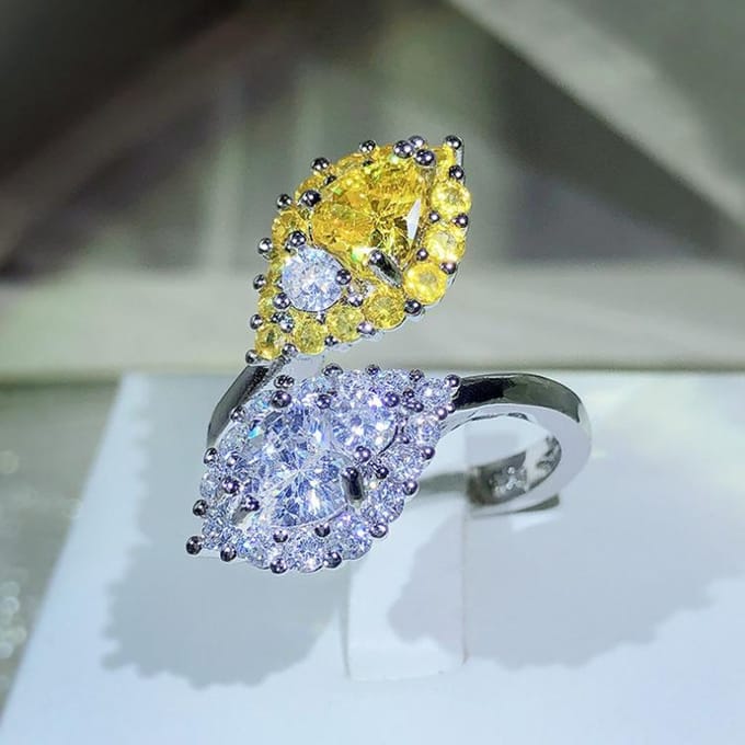 Kleur Schat Serie Hoge Kwaliteit Gele Diamant Ring Meisje Luxe Temperament Index Ring 7 yard opening gray
