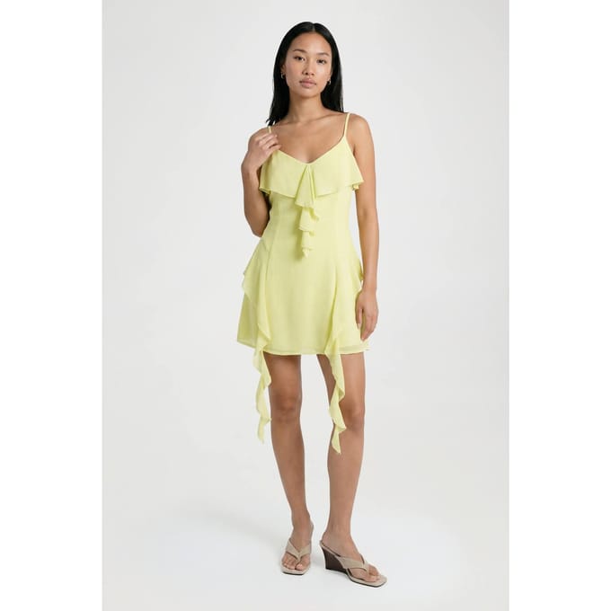 boohoo Dames Ruches Chiffon Mini Jurk | Citroen | Maat: 36
