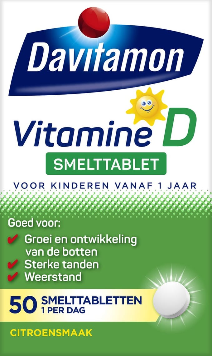 Davitamon Vitamine D Kinderen - Groei en Ontwikkeling - Voedingssupplement - Smelttablet 50 stuks