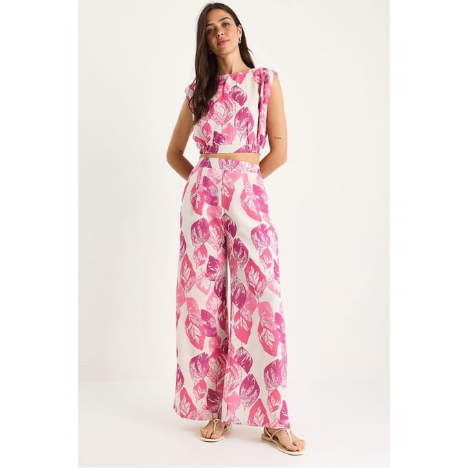 Bloemenprint Crop Top en Wijde Broek Set