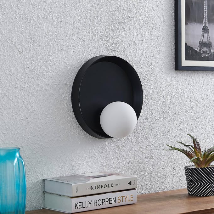 Lucande - Wandlamp design - 1licht - ijzer, glas - G9 - zwart mat, opaal wit