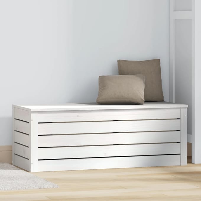 vidaXL - Opbergbox - wit - 89x36,5x33 - cm - massief - grenenhout