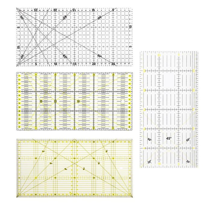 4 Stuks Naaien Quilten Liniaal Tekenen Stiksels DIY Knutselen Schaal Meetinstrument 15x30cm Met Rasterlijn gray