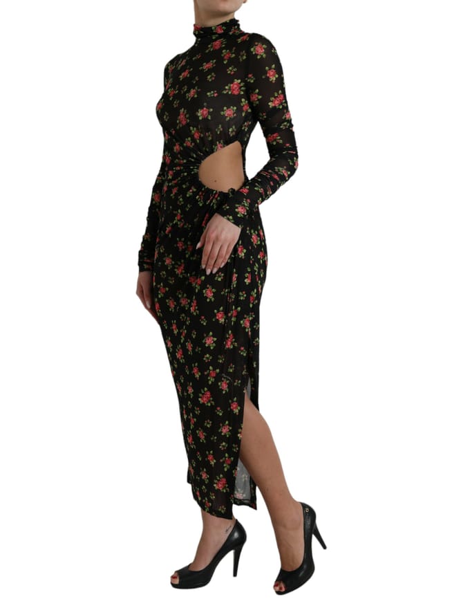 Bloemenprint Mesh Midi Jurk Met Uitsnijding