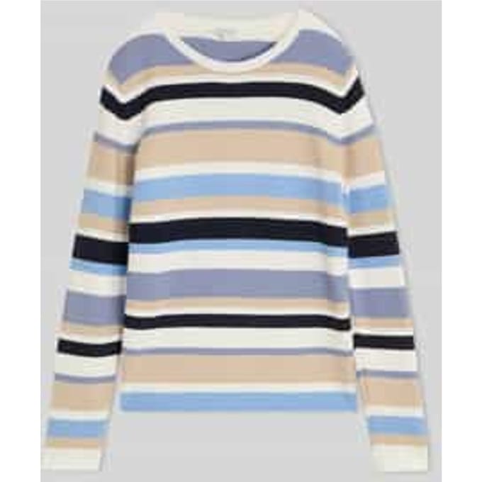 Tom Tailor - Gebreide trui van katoen - Maat S - navy blue beige stripe