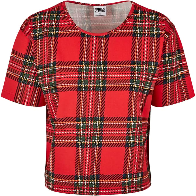 Urban Classics - AOP Tartan Short Oversized Crop top - XS - Rood/Zwart