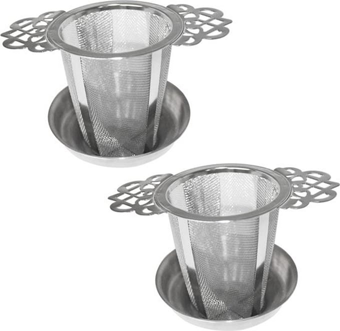 Knaak Theezeef Set - 2 Stuks RVS Theefilters - Met Handvat & Druipschaaltje - Voor Losse Thee