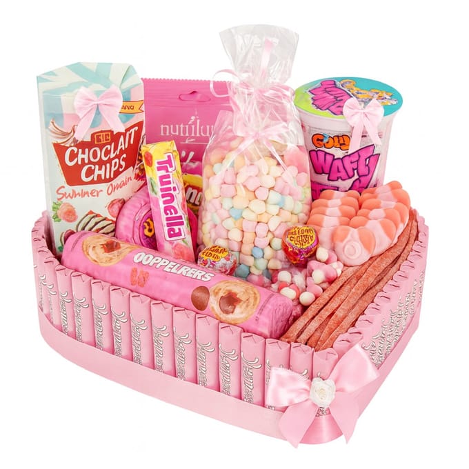 Luxe Hartvormige Cadeaumand – Roze Snoep & Verwenpakket - valentijn - moederdag