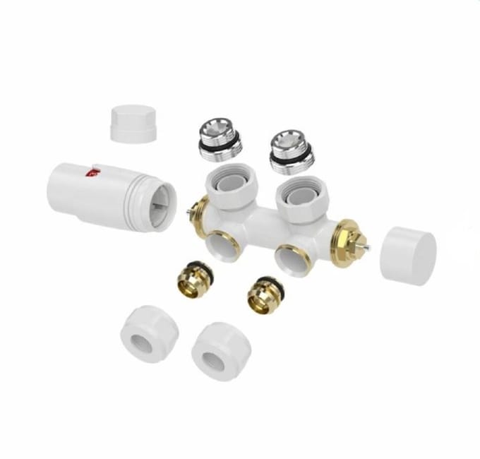 Riko Onderblok Set Haaks Links/Rechts 16 x 2,0 en 15 mm Knel - Glans Wit