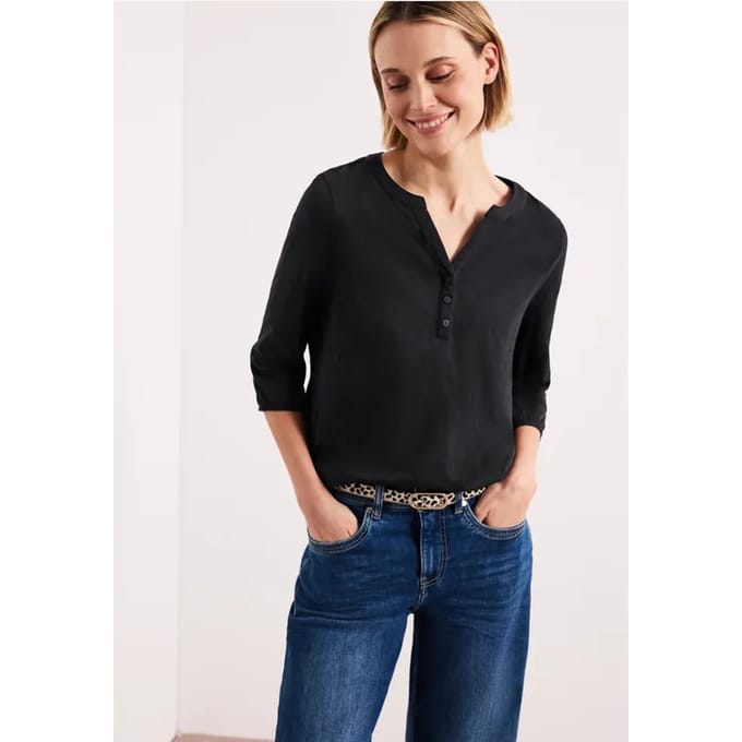 Shirt met 3/4-mouwen, split neck en knopen