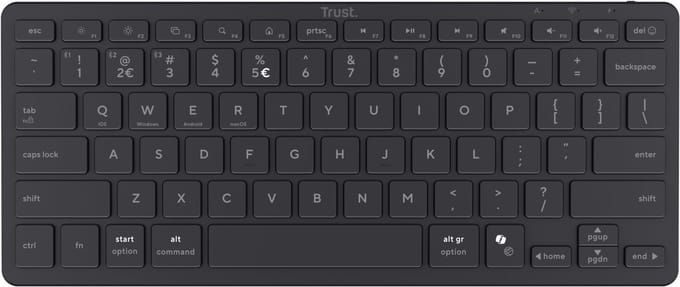 Trust Nado II - Draadloos Toetsenbord - Bluetooth Multi-Device - Compact - Stille Toetsen - QWERTY US - Zwart