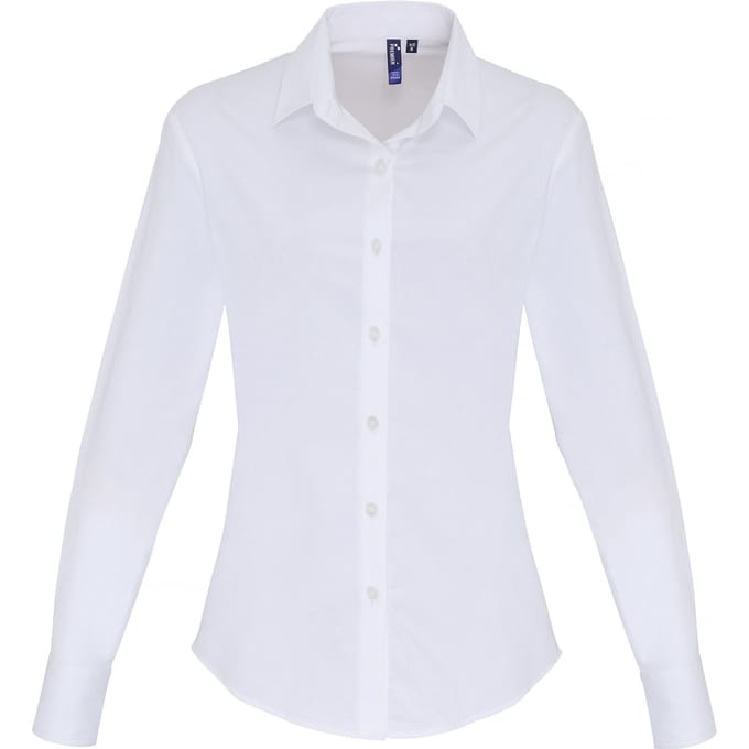 Premier Dames/dames Stretch Fit Poplin Blouse met lange mouwen (Wit)