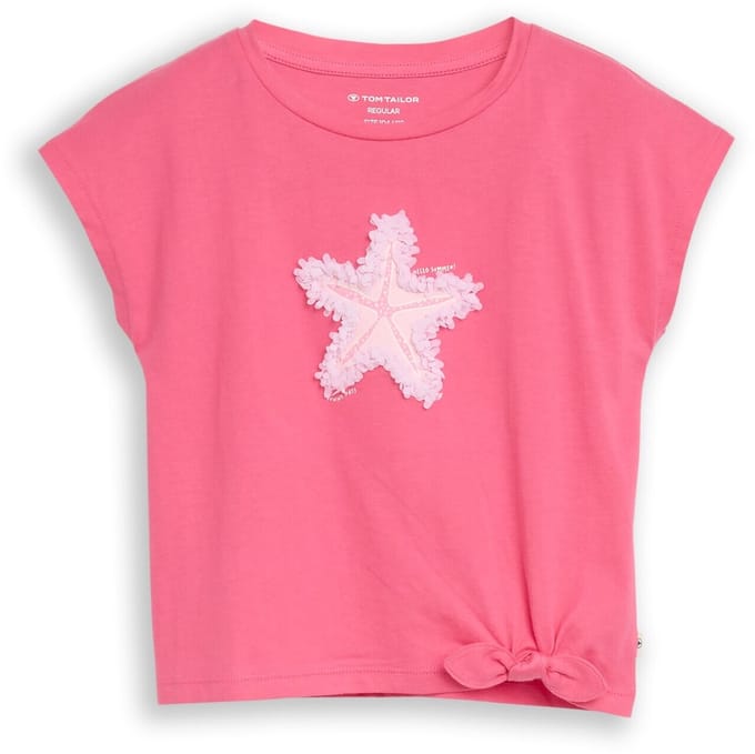 Tom Tailor - T-shirt met knoopdetail - Maat 104/110 - Flashy Pink