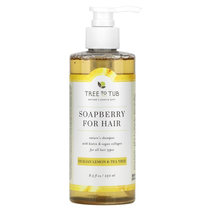 Tree To Tub, Soapberry Hair Shampoo, All Hair Types, Sicilian Lemon & Tea Tree, 8.5 fl oz (250 ml) white