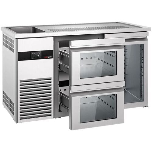 GGM Gastro Bierkoeling PREMIUM - 1550x700mm - 1 glazen deur & 2 laden zilver