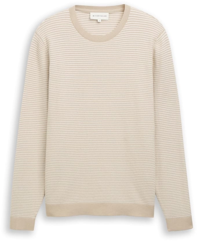 Tom Tailor - Gebreide trui van katoen - Maat M - structured stripe beige white