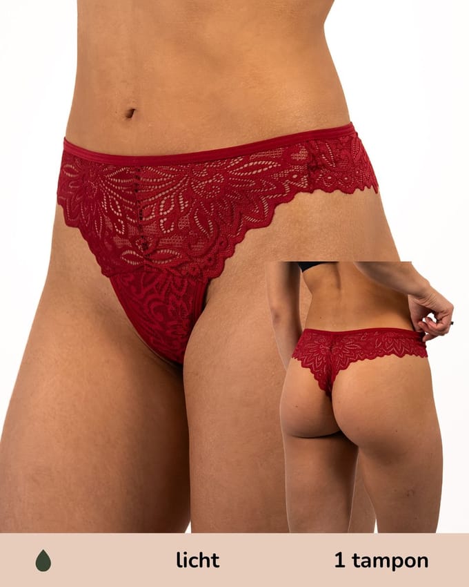 Moodies menstruatie ondergoed - String lace - licht kruisje - maat S - Rood