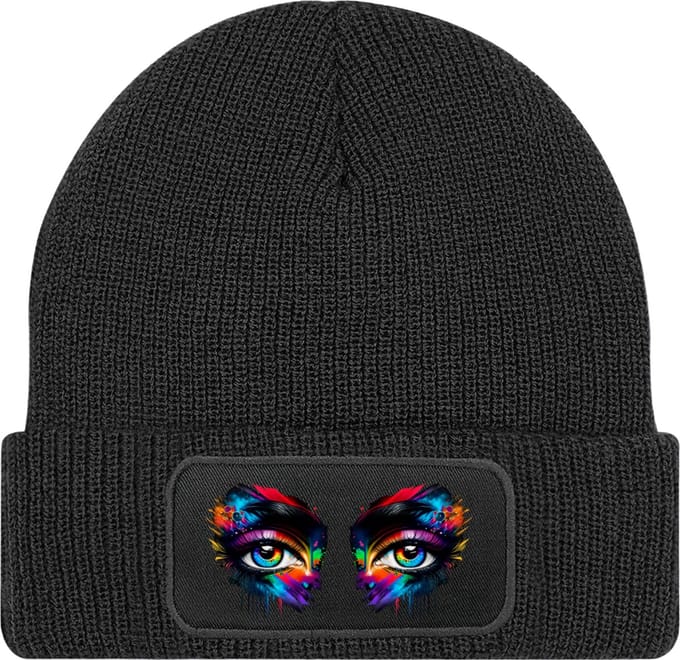 Muts met tekst - Zwart - 100% Soft-Touch acrylic - Ogen