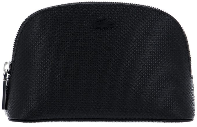 LACOSTE Leren Toilettas Make Up Pouch Noir Zwart