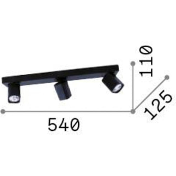 Ideal Lux Rudy vierkante plafondspot, zwart, 3-lamps, metaal