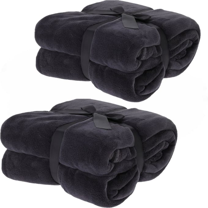 Fleece dekens/plaids - 2x - antraciet grijs - 180 x 230 cm