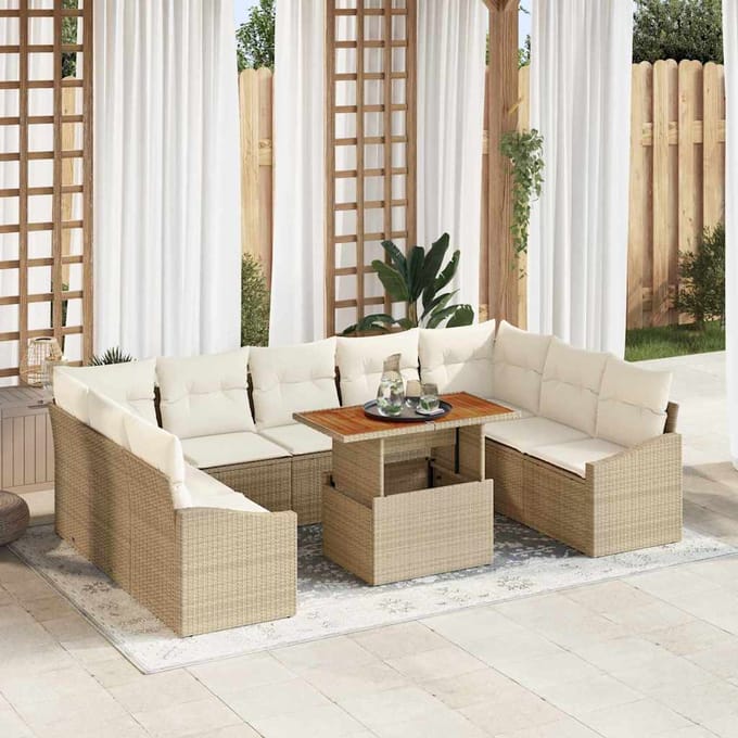 vidaXL - Tuinbank - Set - 10 - st - Beige - en - Crème