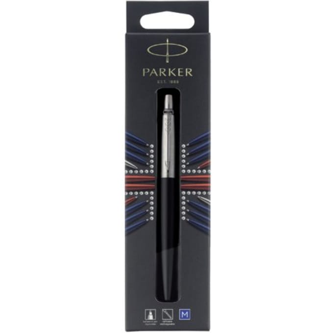 Parker Jotter Ballpoint Pen | Bond Street Black with Chrome Trim | Medium Point Blue Ink