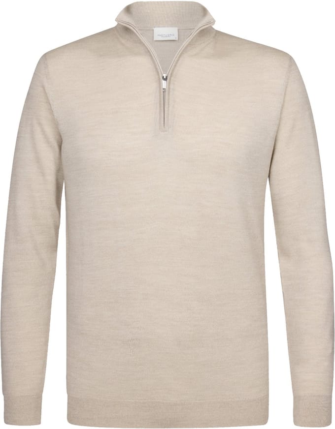 Profuomo Half Zip Pullover Merinowol Beige - Maat XL - Heren - Pullovers