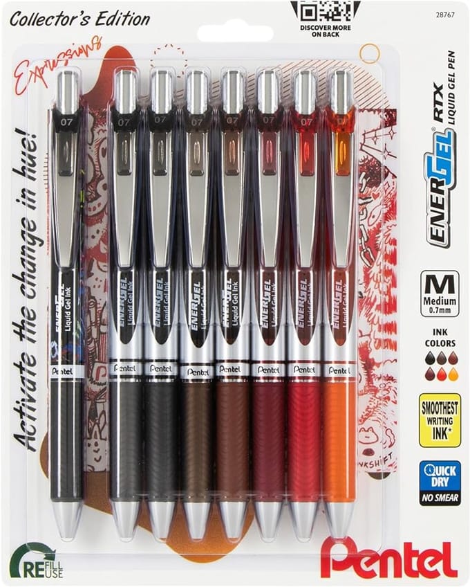 Pentel - EnerGel RTX Retractable Liquid Gel Pens 0.7mm 8 stuks - Change Expressions - BL77XCHABP8M