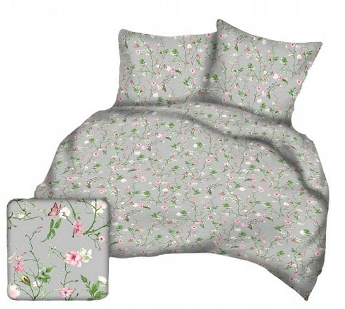 Kora Beddengoed 160x200 Grijs Roze Bloemen 100% Katoen