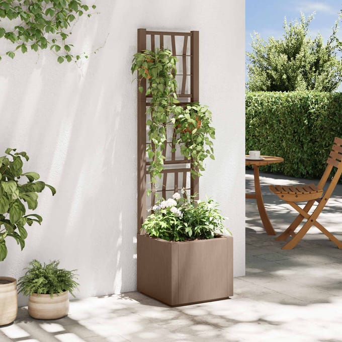 vidaXL - Tuinplanter - met - Trellis - Bruin - 36 - x - 36 - x - 140 - cm - PP