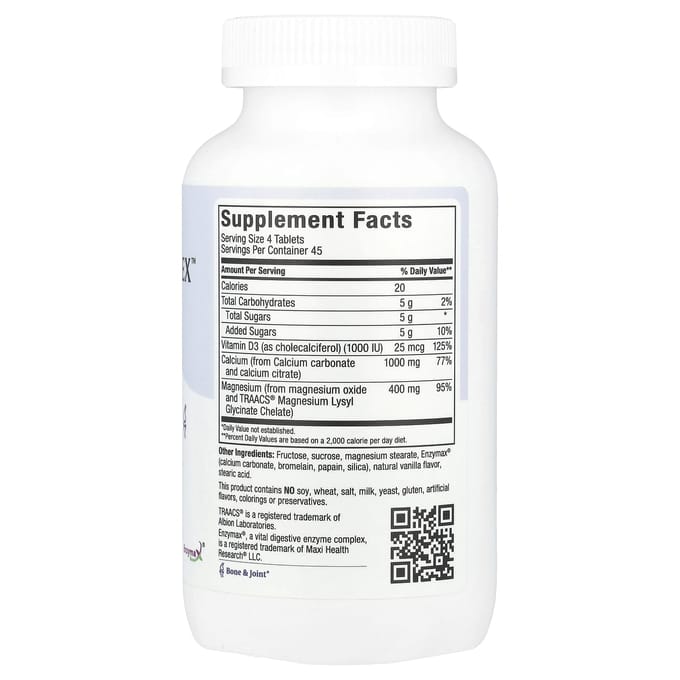 Maxi Health, Kauwbaar Calcium Complex™, Natuurlijke Vanille, 180 Tabletten