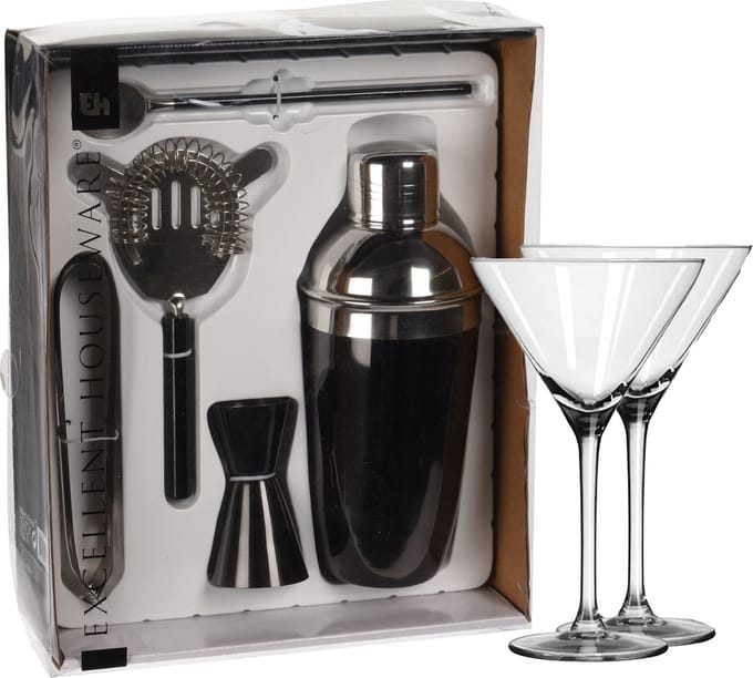 Excellent Houseware cocktails maken set 5-delig met 6x Martini glazen 260 ML
