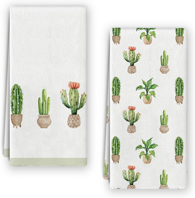 Set van 2 Keukenhanddoeken met Cactus Thema - Absorberend en Decoratief