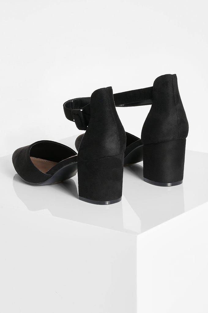 boohoo Dames Ballet met brede pasvorm, gesp en blokhak | Zwart | Maat: 38