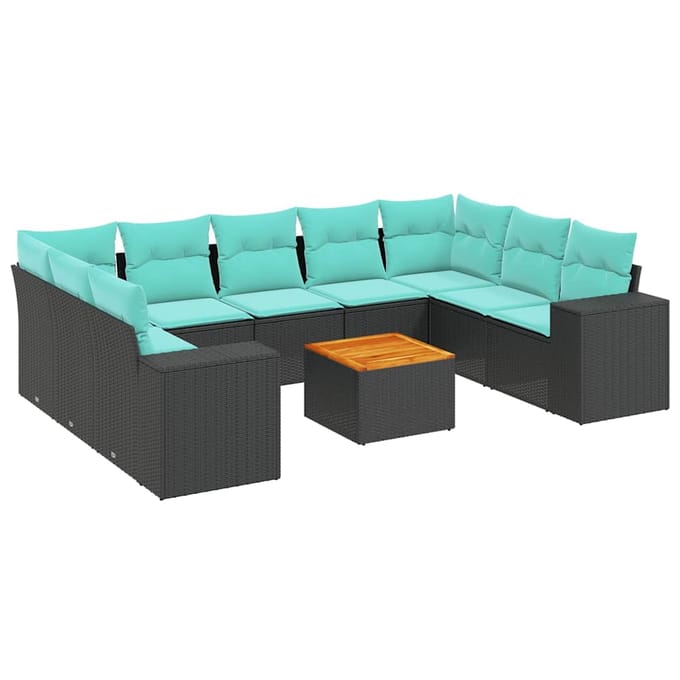 vidaXL - 10-delige - tuinbankset - met - kussens - van - zwart - polyrotan