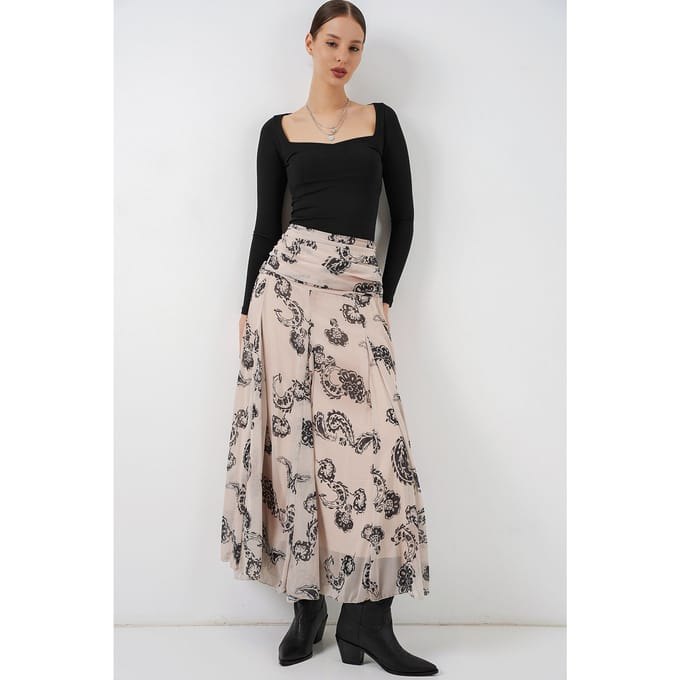 Hoge Taille Paisley Maxi Rok