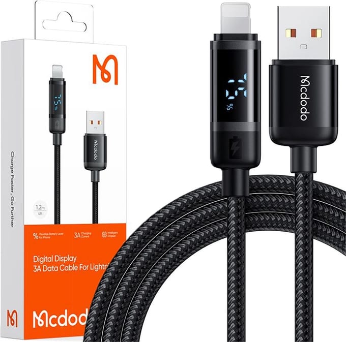 Data- en Oplaadkabel USB-A - Lightning McDodo CA-5000 Bat Display, 18W, 1.2m, Zwart