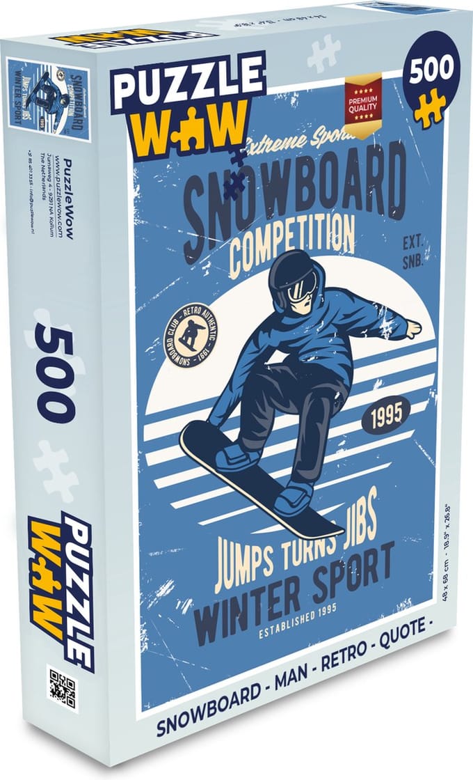 Puzzel Snowboard - Man - Retro - Quote Legpuzzel - Puzzel 500 stukjes
