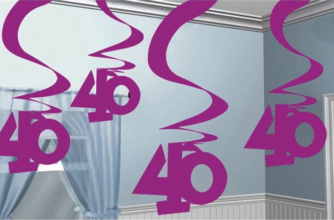Amscan Swirlslingers 40 Jaar Glimmend Roze 61 Cm 5 Stuks