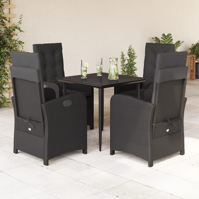vidaXL - 5-delige - Tuinset - met - kussens - poly - rattan - zwart