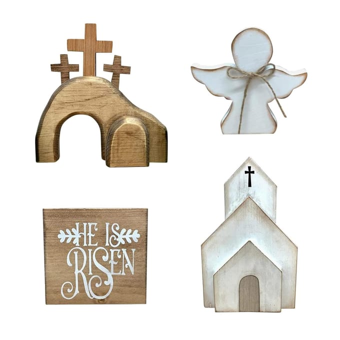 Décoration Plateau Laminé Maison d'Ange en Bois de Pâques white