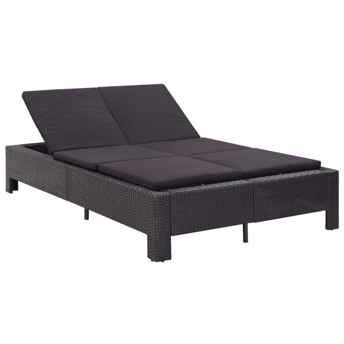 vidaXL - Ligbed - met - kussen - 2-persoons - poly - rattan - zwart