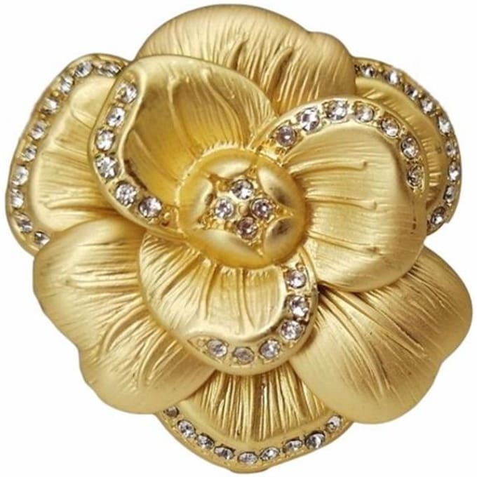 High End Exquise Mode Vintage Goudkleurige Blad Camelia Edelsteen Dames Broche Kledingaccessoires beige