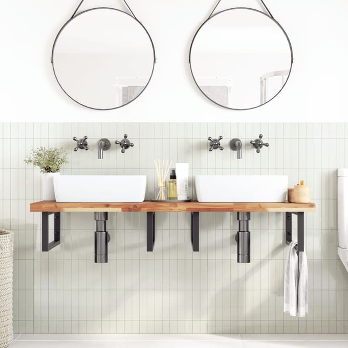 vidaXL - Badkamer - wandschap - staal - en - massief - acaciahout