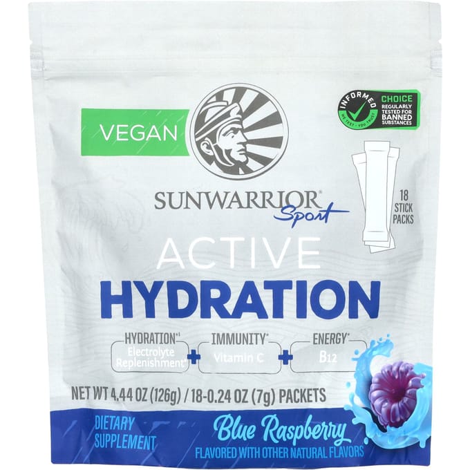 Sunwarrior Active Hydration Stick Packs (18x7g) Blue Raspberry - Intra- & Post-Workout - Intra-Workout