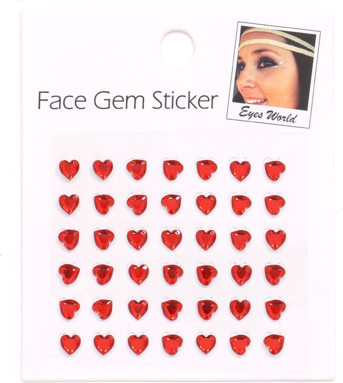 Glitters - Face en Body Opplak Steentjes - Rood - Hartjes- Een Formaat