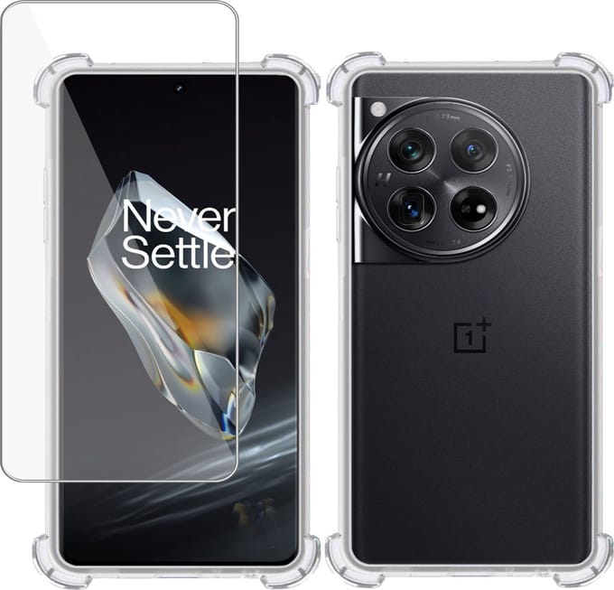 Hoesje + Screenprotector geschikt voor OnePlus 12 – Tempered Glass - Extreme Shock Case Transparant