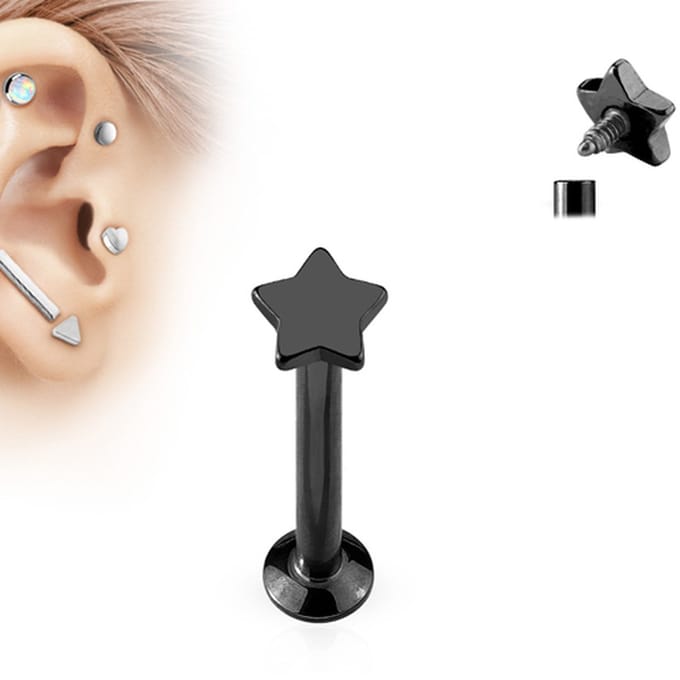 Labret Piercing ster 1.2x8 - zwart - LMPiercings