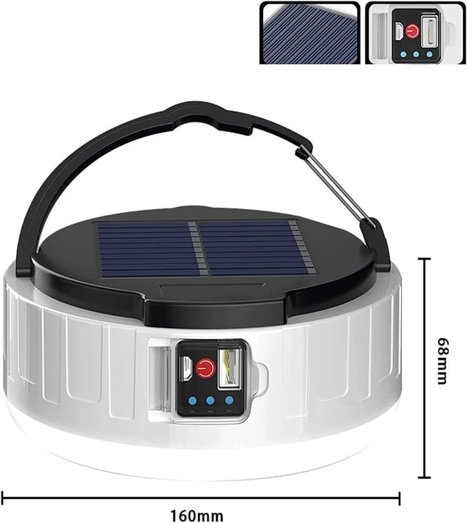 Redcliffs - Campinglamp - Solar - USB oplaadbaar - Grijs - Waterdicht - Kampeer lamp - Tentlamp
